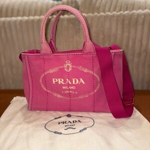 Prada Pink Canapa Mini Tote Bag w/ Strap Logo Canvas | Dust Bag, COA, Organizer